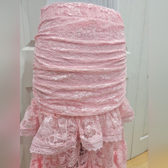 Dolls Kill Sugar Thrillz True Love Nonsense Pink Lace Maxi Tiered Bow Skirt M - Picture 8 of 12